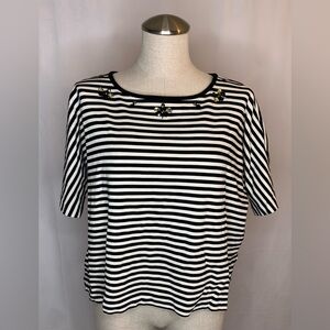 Massimo dutti oversized blouse black white striped shirt with embellishments L